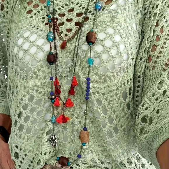 Chic Sage Crochet Blouse - Picture 3 of 3